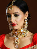 Multi Stone Maharani Kundan Neckpiece with Earrings and Maang Tikka- Ruby Raang
