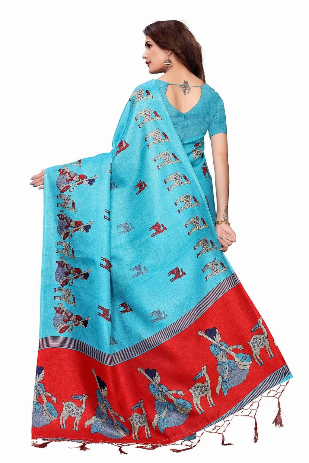 Vamika Sky Blue Kalamkari With Jhalar Khadi Silk Saree