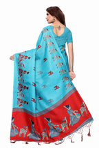Vamika Sky Blue Kalamkari With Jhalar Khadi Silk Saree