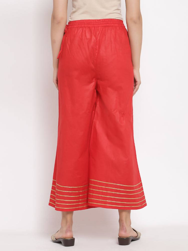 Myshka Women's Red Cotton Solid Casual Palazzo