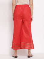 Myshka Women's Red Cotton Solid Casual Palazzo