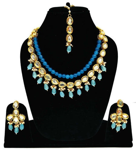 Joban Fashion Hand Made High Quality Gold Plated Base Metal Alloy Kundan Stone Studded Kundan Jewellery Set
