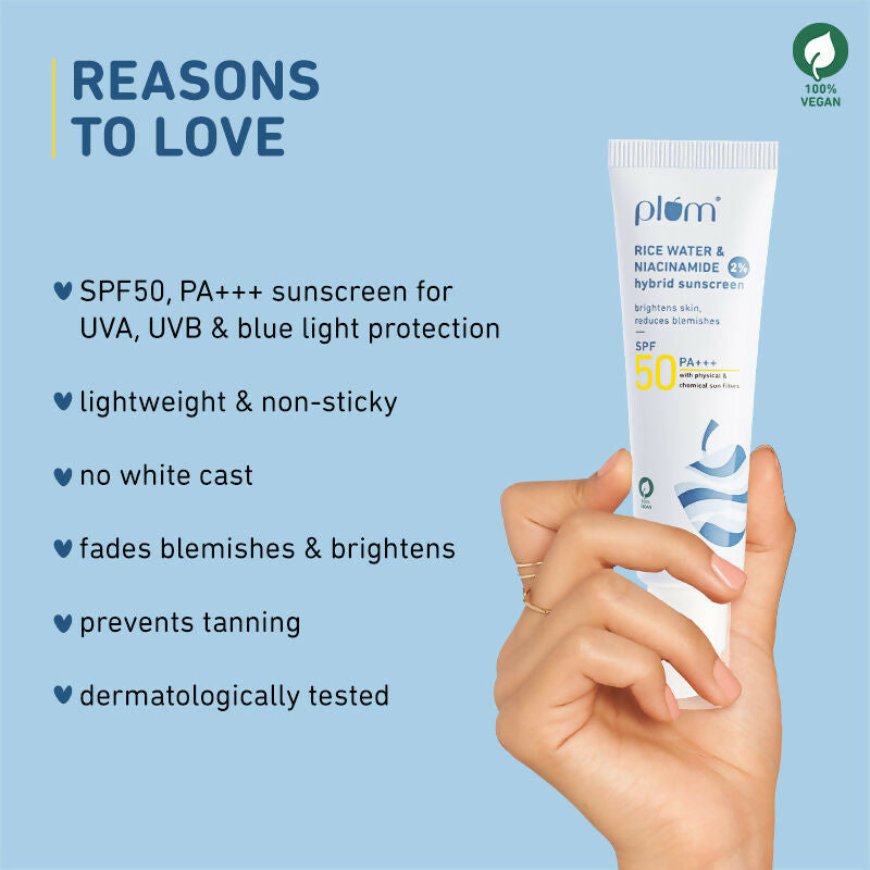 Plum 2% Niacinamide Sunscreen SPF 50 PA+++ UVA/B - Reduces Tan, No White Cast, Dermat Tested - Distacart