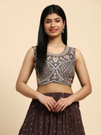 Brown Georgette Embroidered Lehenga choli with Dupatta - Dhara