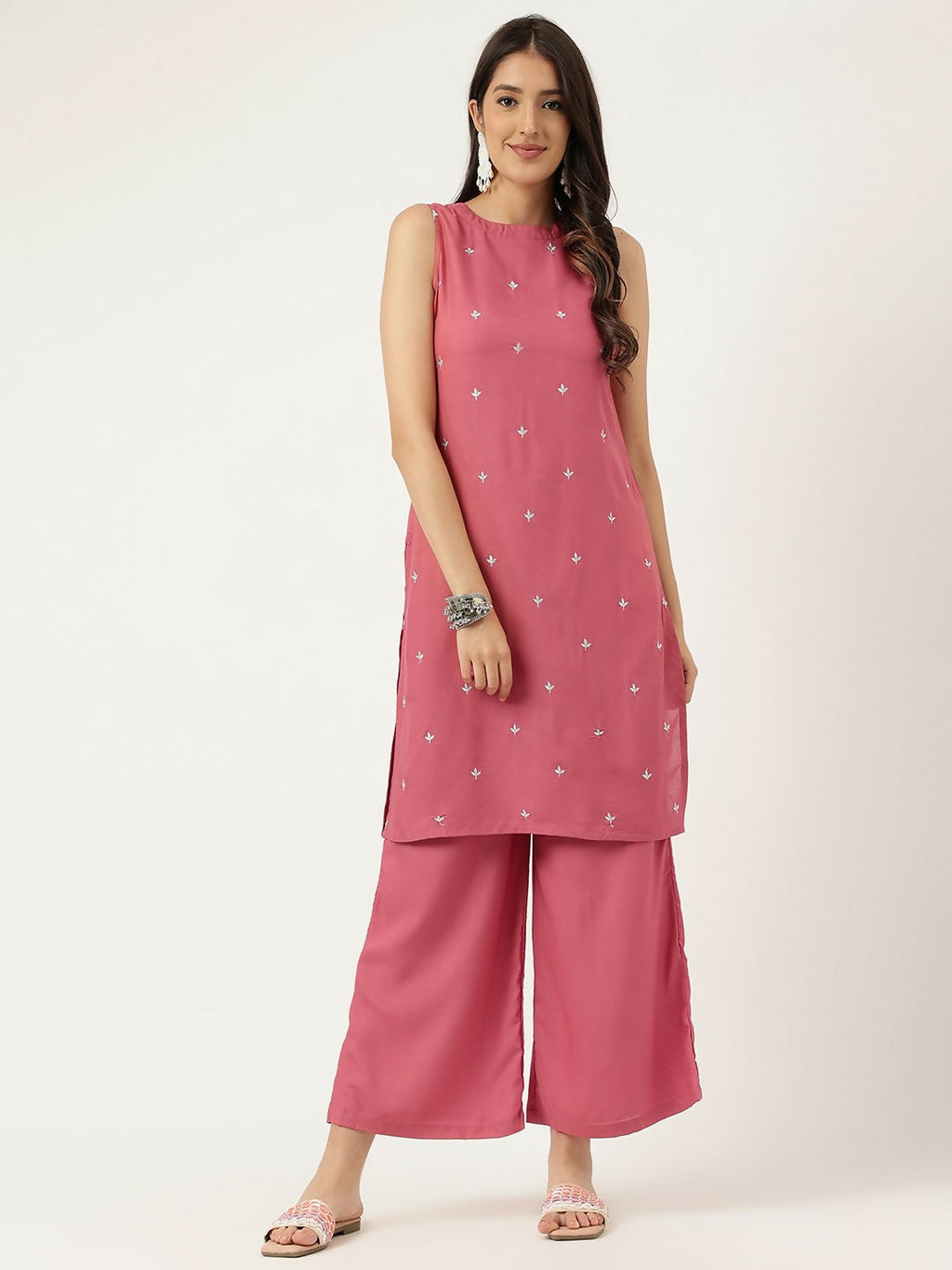 Joban Fashion Rust Rayon and Embroidered Work Straight Kurta Bottom Set