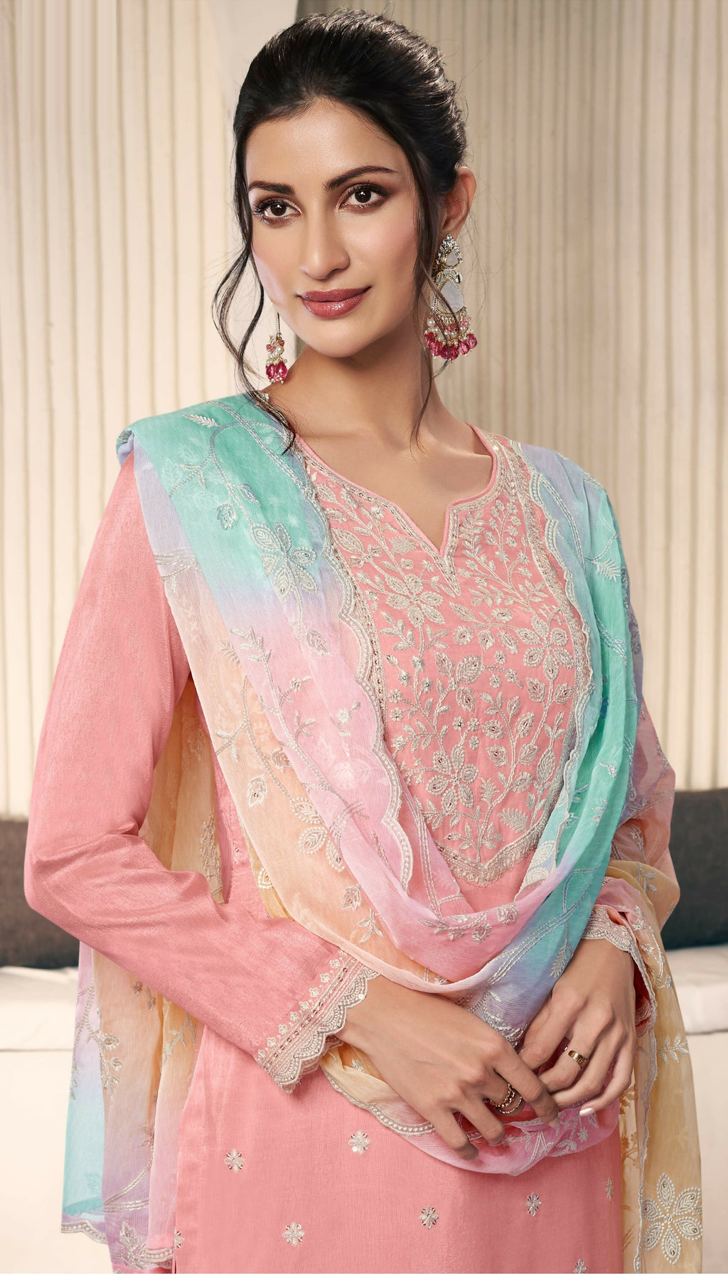 Anaita Peach Embroidered Silk Stitched Salwar Suit - Distacart