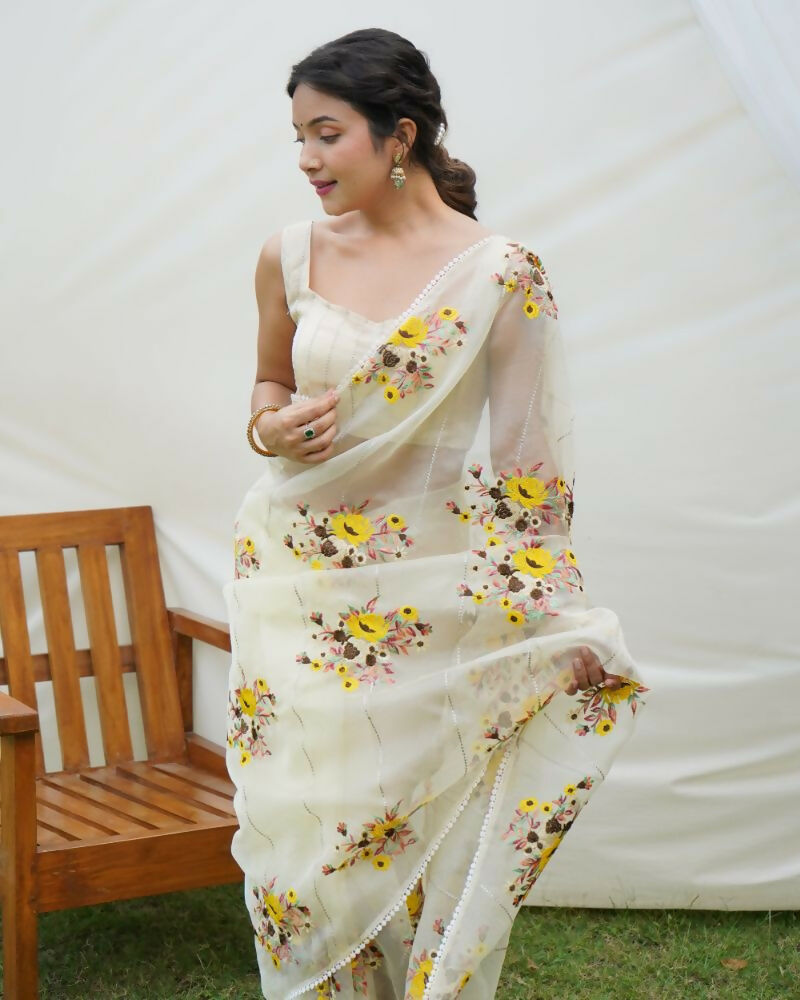 Vamsee Anamika Yellow (Anvika) Organza Silk Saree