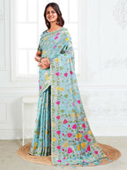 Shree Shyam Fashion Linen Cotton Sky Blue Saree - Distacart