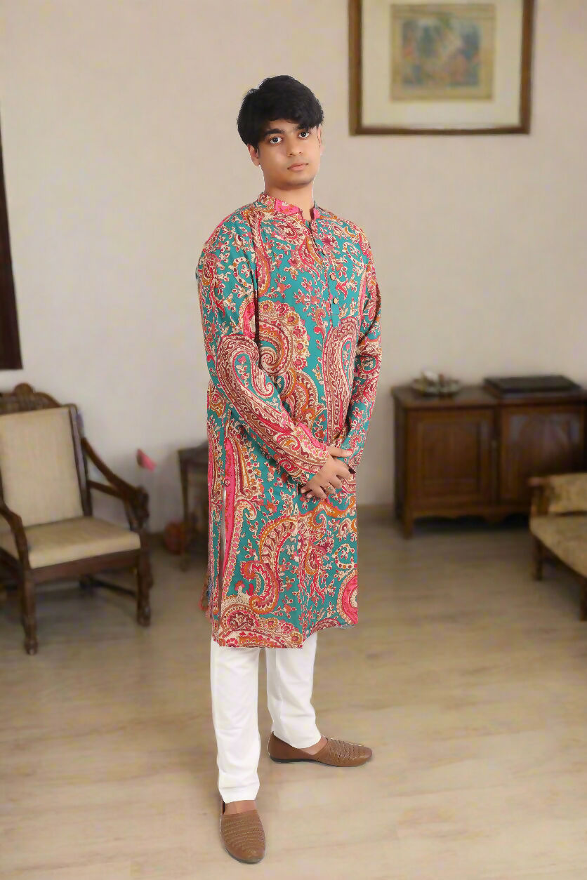 Souchii Men Pure Cotton Ethnic Motif Printed Straight Kurta
