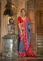 Navy Blue Banarasi Weaving, Ultra Aqua Finish, Zari Work Banarasi Silk Saree - Rath Kunti