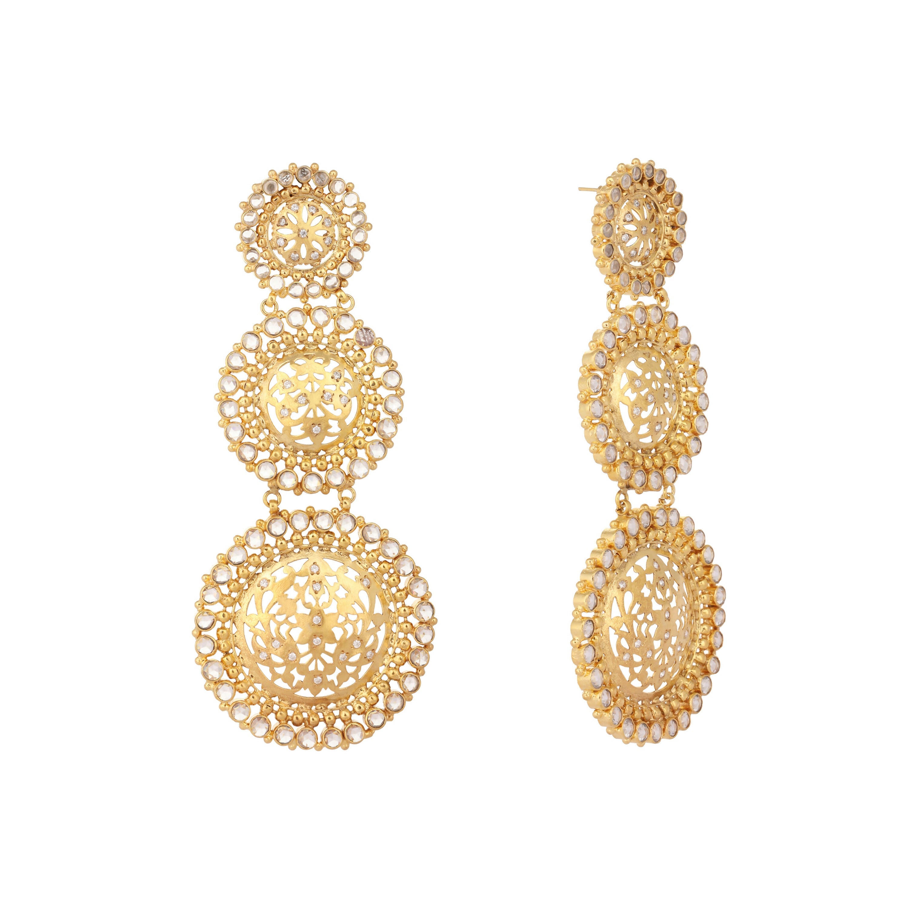Nuyug 22K Gold Plated Stone Studded Contemporary Shaped Drop Earrings - Distacart
