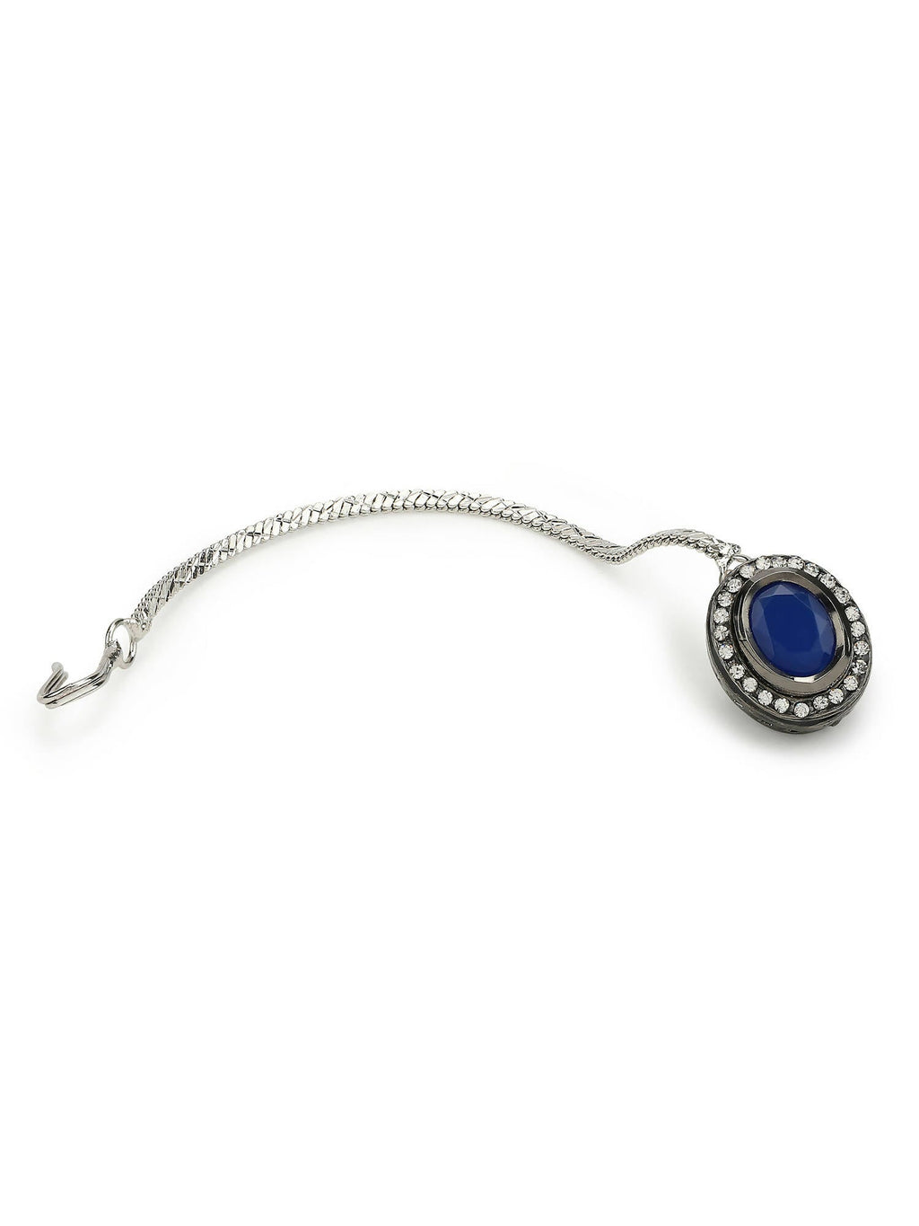 Women's Blue Silver-Toned Kundan Studded Maang Tikka - Ruby Raang - Distacart