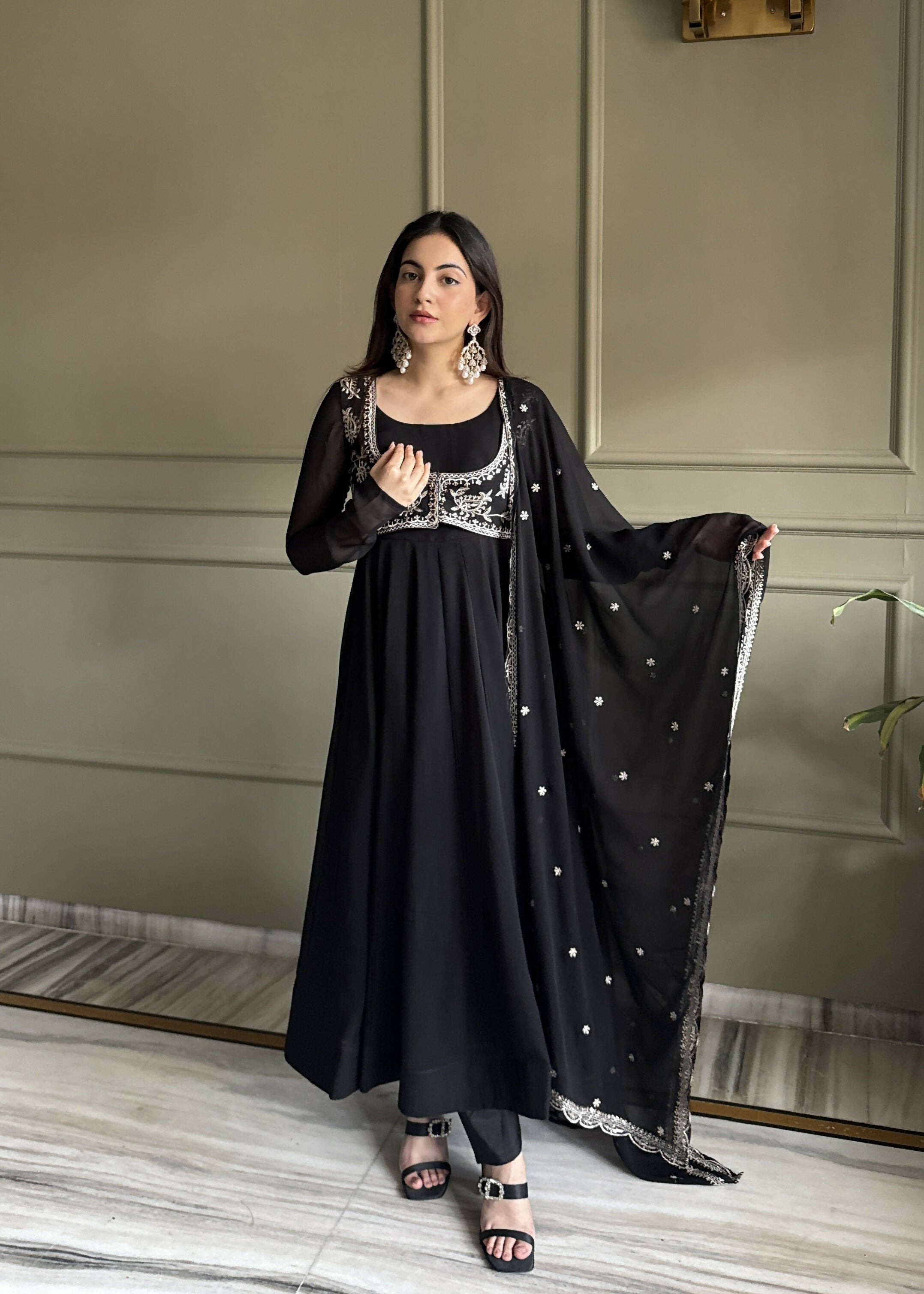 Lehenga Mart Designer Anarkali Suit With Kurta, Pant, Dupatta For Women-Black - Distacart