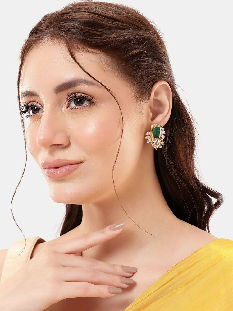 Nuyug 22K Gold Plated Emerald Fern Muse Stud Earrings - Distacart