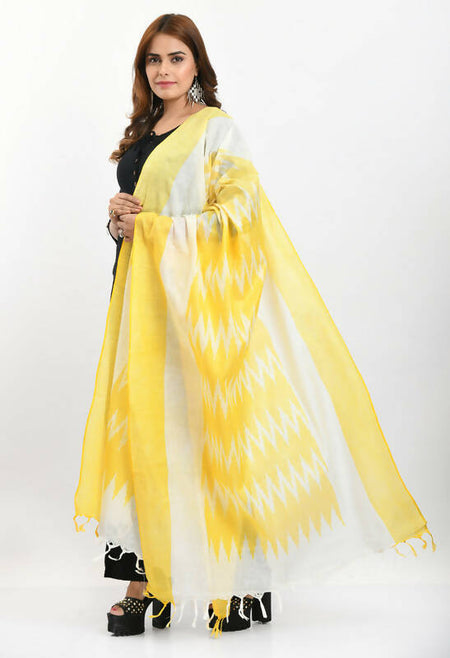 Mominos Fashion Moeza Women's Handloom Cotton Ikkat Yellow Dupatta