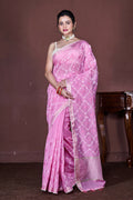 Morchari Pink Cotton Chanderi Embroidery Saree Unstitched Blouse - Distacart