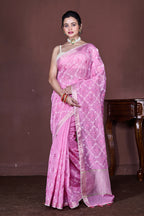 Morchari Pink Cotton Chanderi Embroidery Saree Unstitched Blouse - Distacart