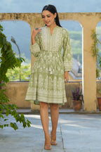 Juniper Women's Green Rayon Floral Printed Short Tiered Dress - Distacart
