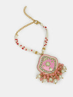 NVR Women & Men Set of 2 Pink Lotus Shape Kundan Stone-Studded & Beaded Bhaiya Bhabhi Rakhi With Roli Chawal - Distacart