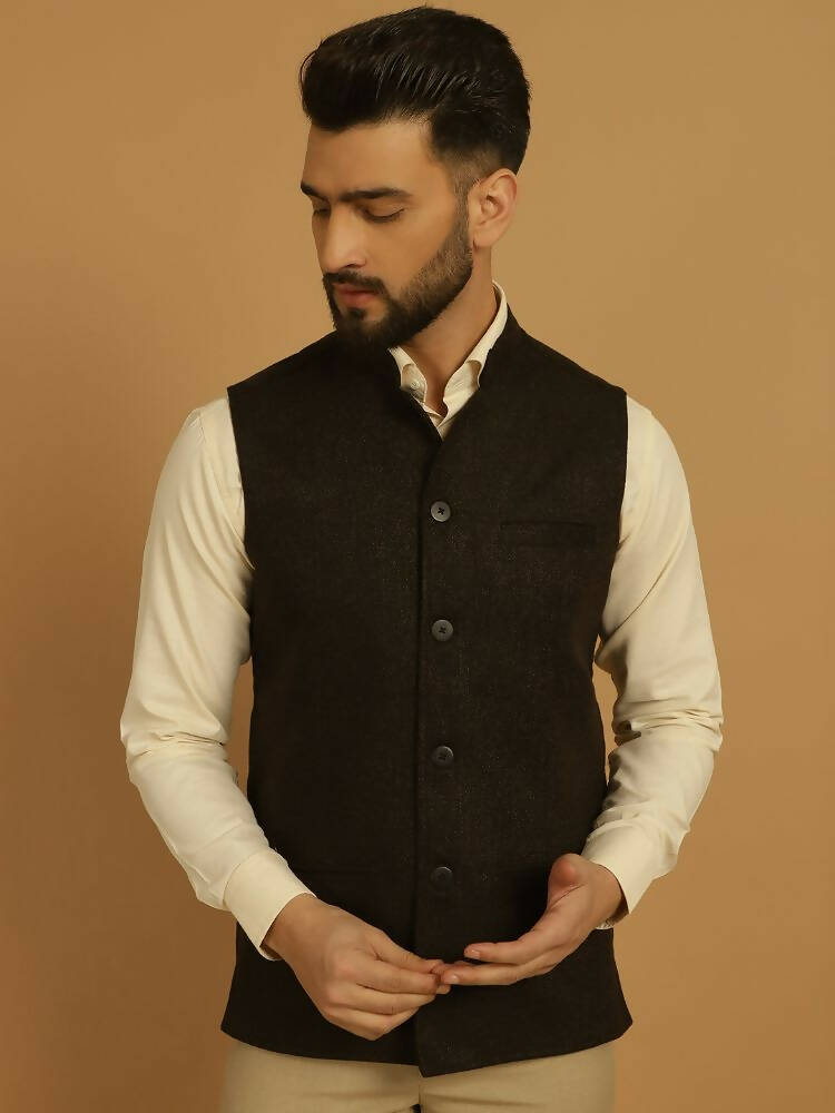 Even Apparels Nehru Jacket With Welt Pockets - Brown