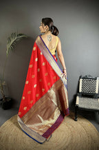 Joban Fashion Red Intricate Zari Weaving Soft Silk Banarasi Saree - Distacart