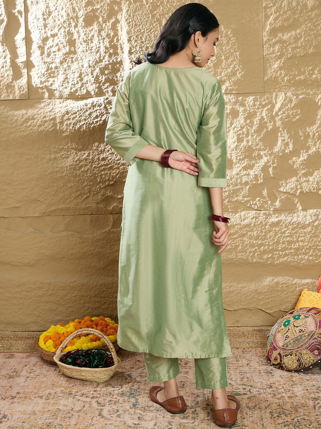 Indo Era Women Floral Embroidered Regular Thread Work Kurta with Trousers - Distacart