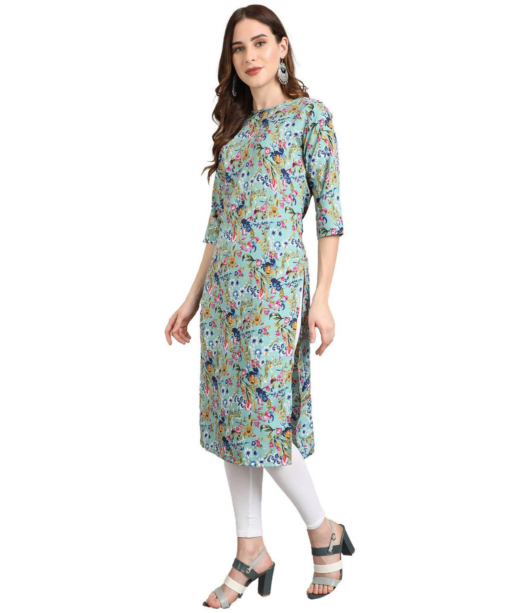 Vamika Rama Green French Crepe Printed Party Wear/Casual Wear Kurti - Distacart
