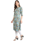 Vamika Rama Green French Crepe Printed Party Wear/Casual Wear Kurti - Distacart
