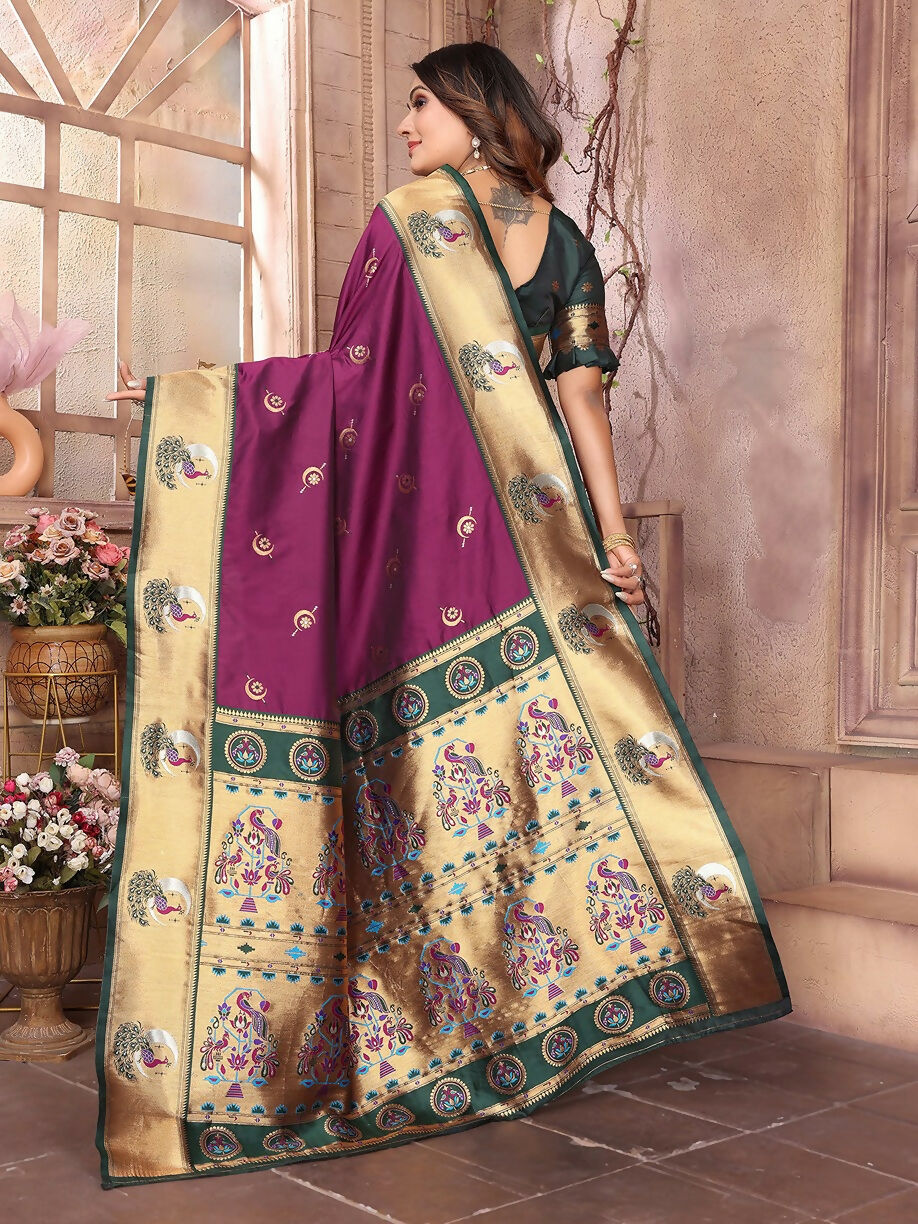 Joban Fashion Paithani Maroon Woven Soft Silk Saree - Distacart