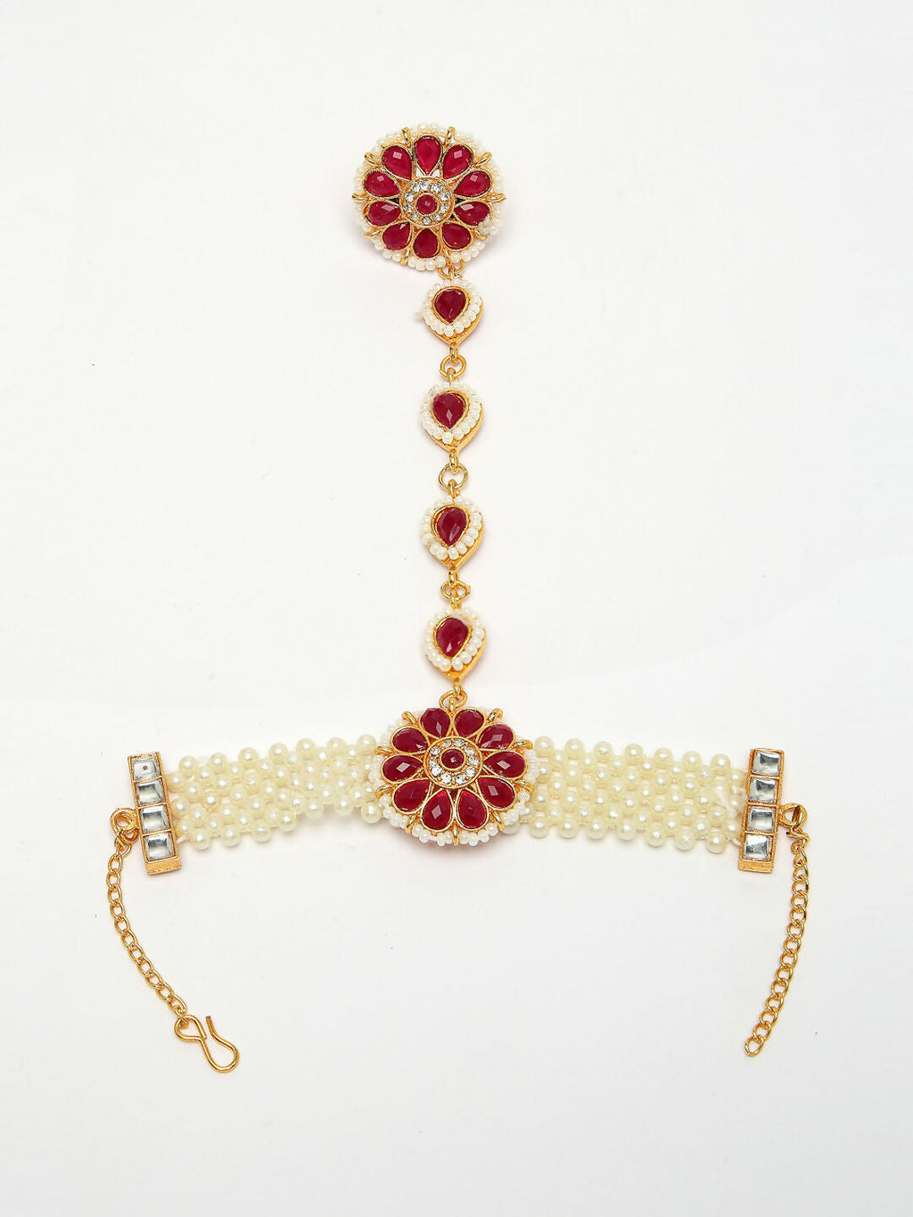 NVR Women's Red Gold-Polished Stone Studded Handcrafted Ring Bracelet - Distacart