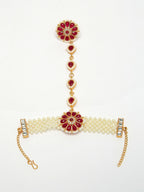 NVR Women's Red Gold-Polished Stone Studded Handcrafted Ring Bracelet - Distacart