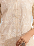 Joban Fashion Cream Linen Embroidered Readymade Cord Set - Distacart