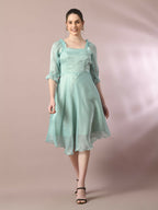 Myshka Women's Sea Green Solid Square Neck Fit and Flare Party Dress - Distacart
