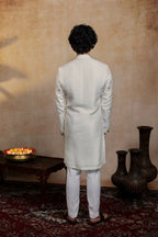 Falling Raw Silk Off White Geometric Symphony Kurta Set By Hilo Design