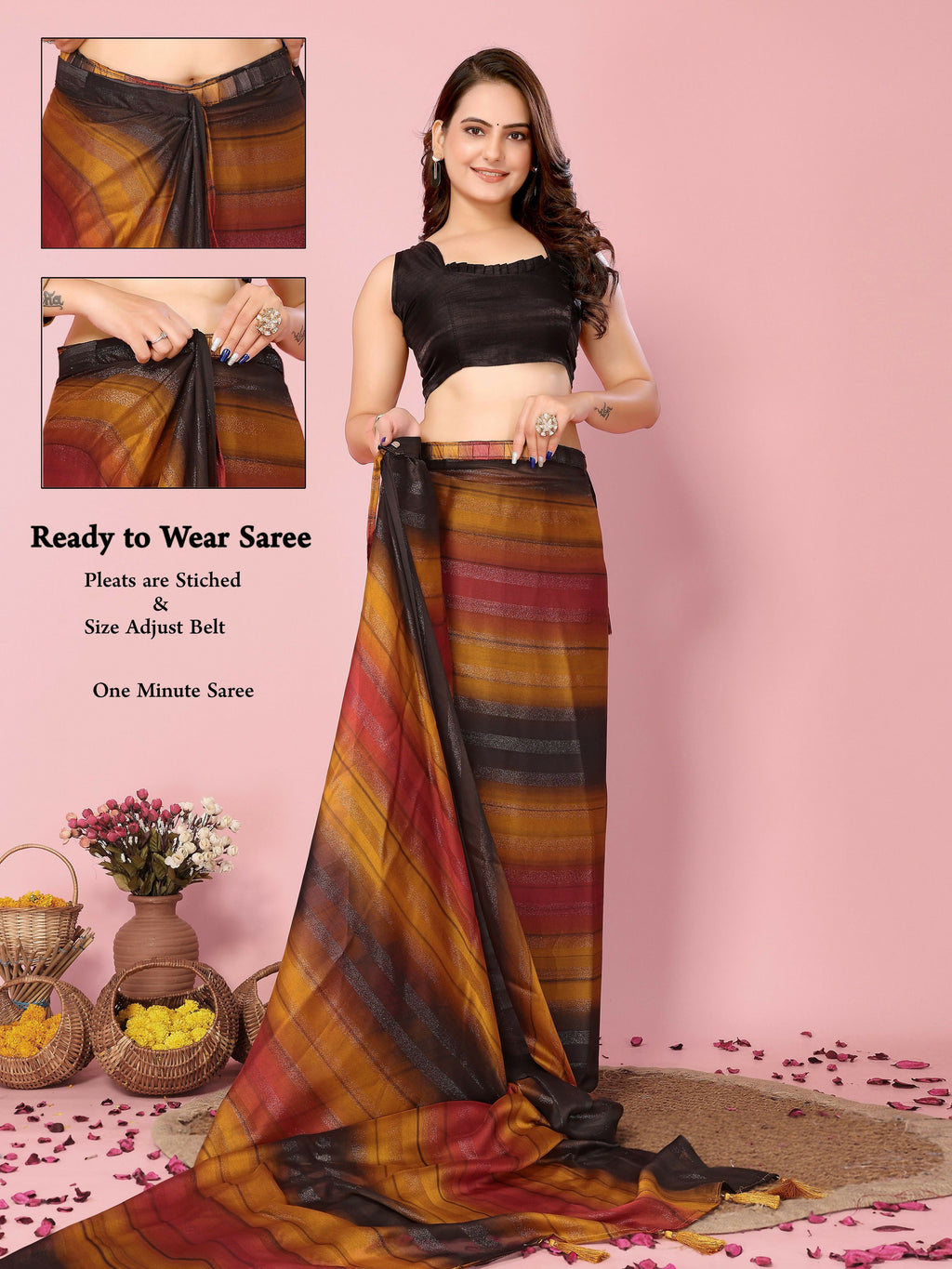 Attractive These Party Wear Ready To Wear Saree - Orange