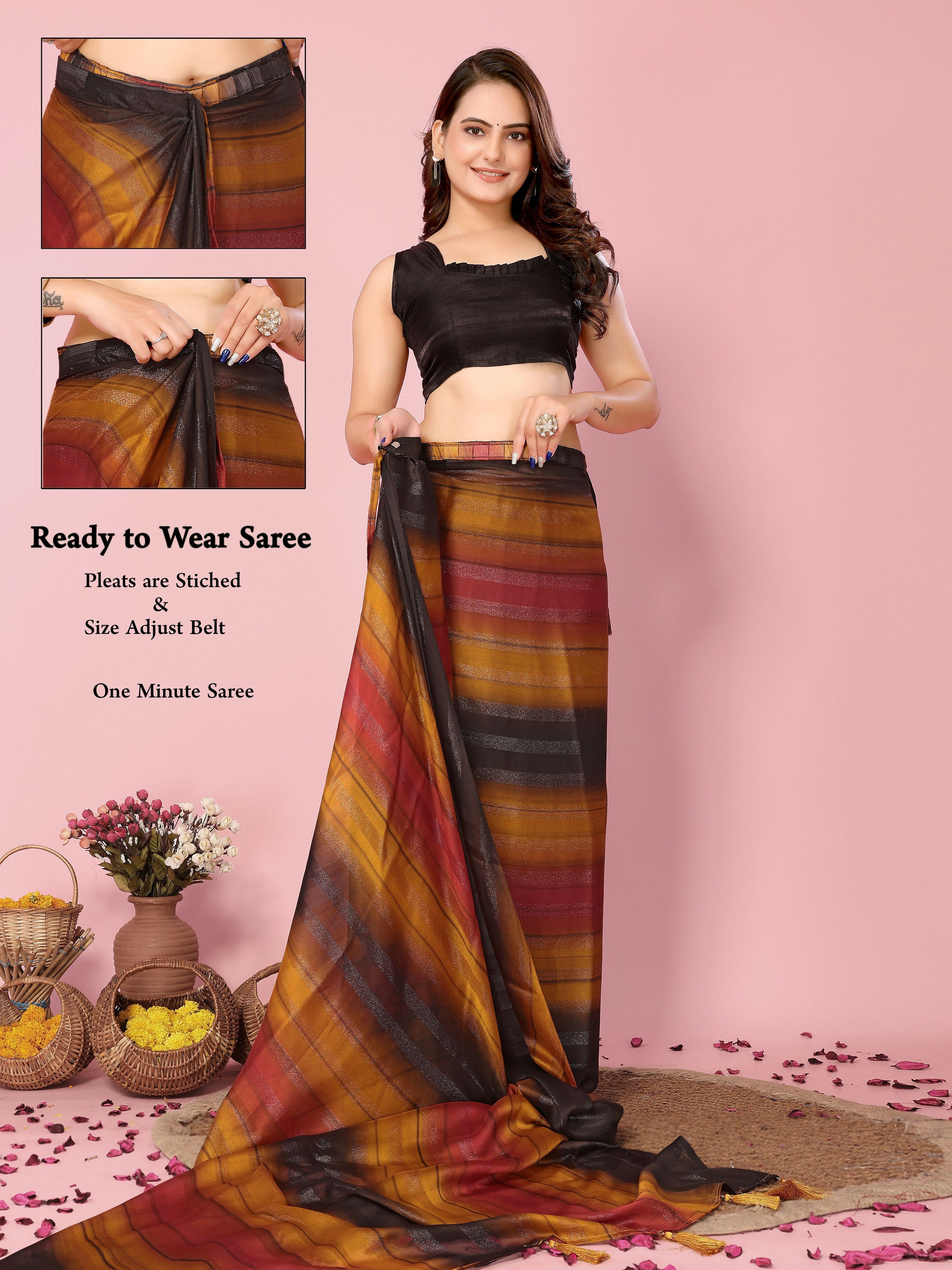 Attractive These Party Wear Ready To Wear Saree - Orange