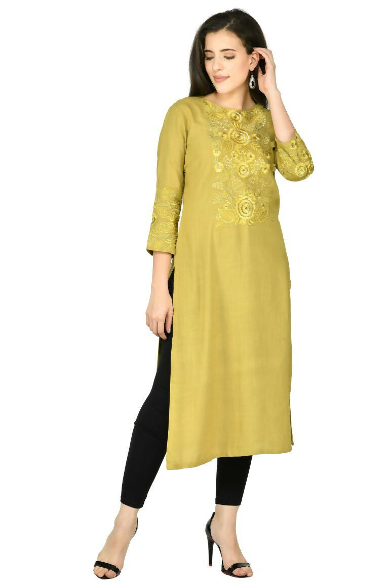 Joban Fashion Mehendi Cotton Rayon Kurta Set