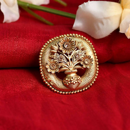 Mominos Fashion Joharkamal Gold-Polished Stone Studded Adjustable Finger Ring - Design 15