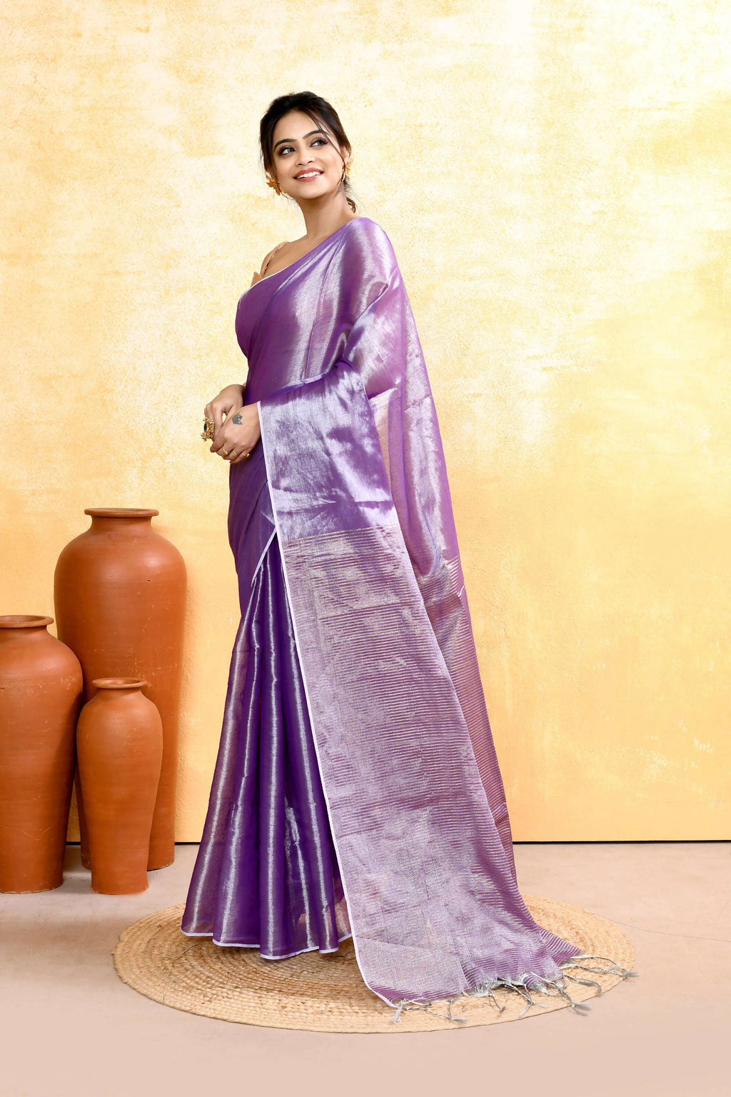 Piyari Fashion Women's Lavender Dual Tone Organic Tissue Saree With Blouse Piece - Distacart