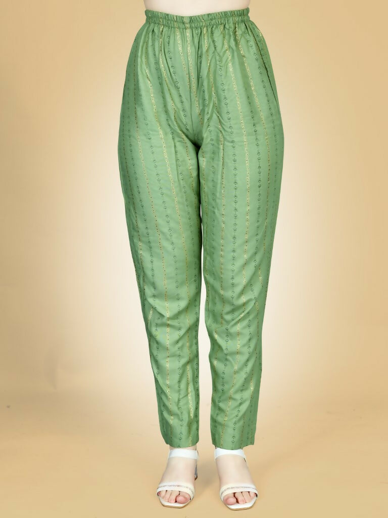 Jyoti Fashion Women's Sea Green Viscose Rayon Embroidered Kurta Pant Set