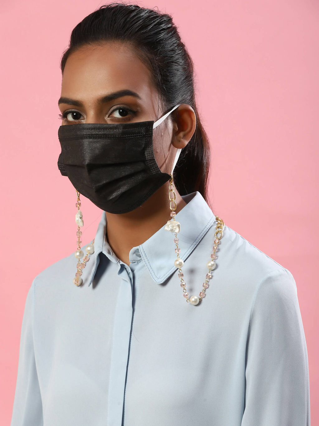 White Golden Embellished Mask Chain - Ruby Raang - Distacart
