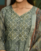 Vaasva Women's Chanderi Printed Suit Set With Pant And Printed Dupatta