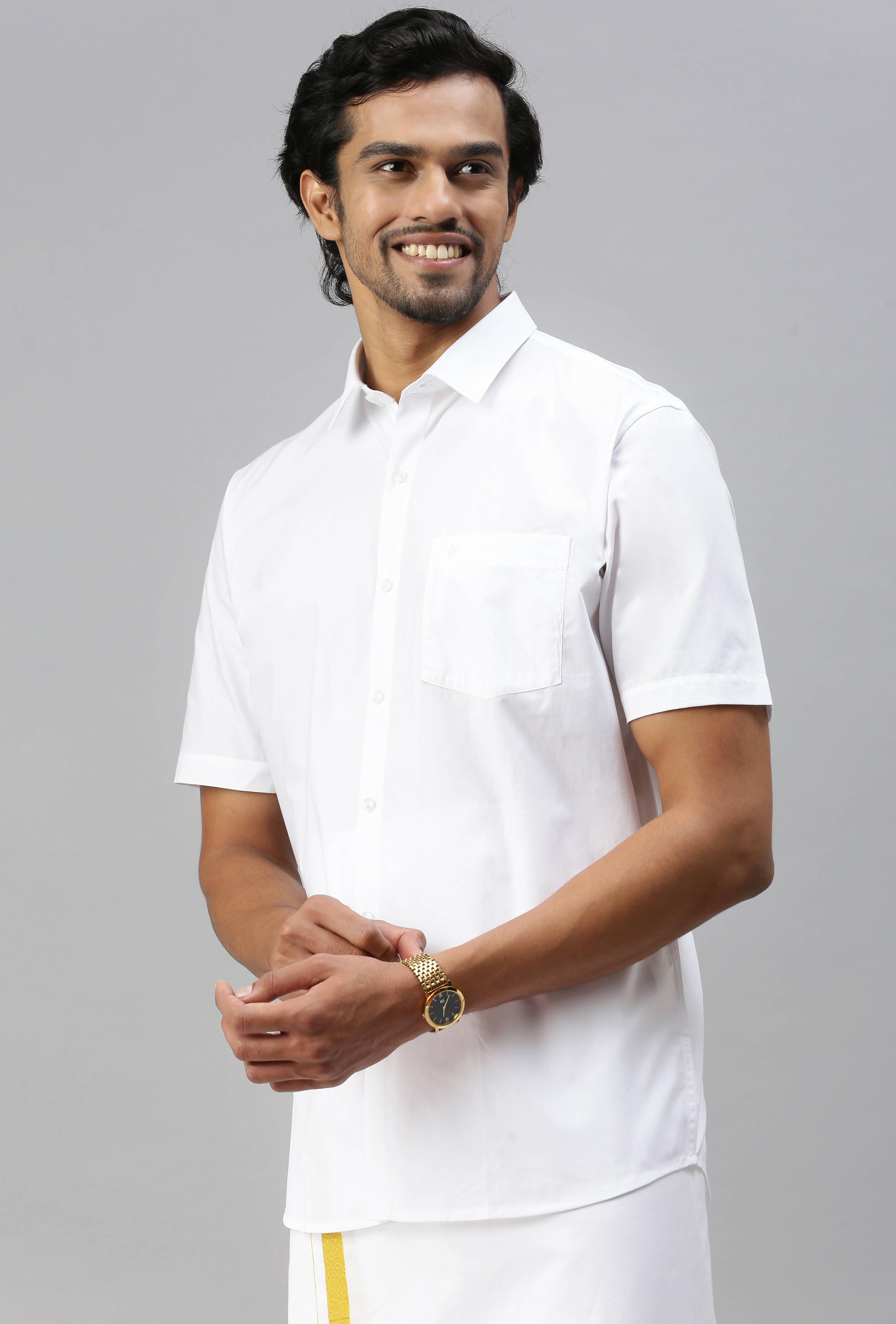 Ramraj Cotton Mens Half Sleeve Formal 100 % Cotton White Shirt