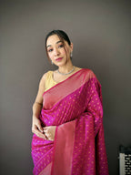Joban Fashion Rani Pink Jacquard Butti Soft Lichi Silk Paithani Saree - Distacart