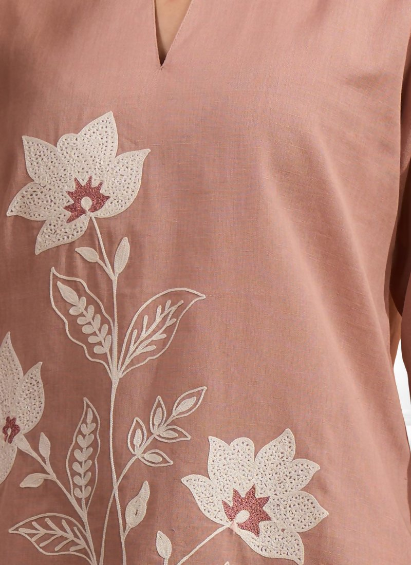 Joban Fashion Pink Cotton, Linen Embroidered Readymade Cord Set - Distacart