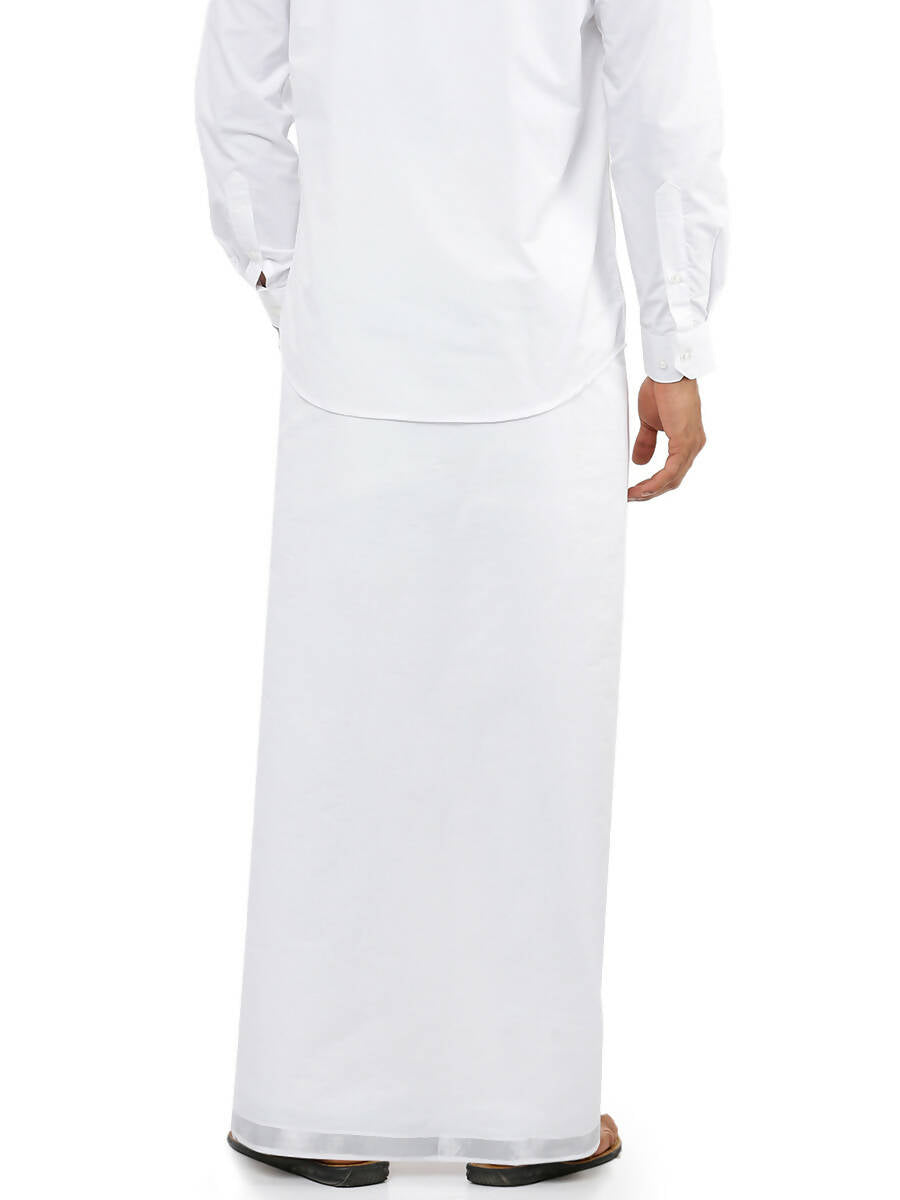 Ramraj Cotton Mens Pure Cotton 1" Silver Jari Dhoti - White