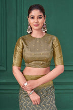 Grey Tussar Silk Jacquard Abstract Digital Print Saree with Unstitched Blouse - Mohira