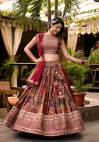 Women's Wedding Traditional Multi Dull Satin Lehenga Choli - Kaushlya