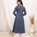 FIORRA Women's Floral Printed Navy Blue Cotton A-Line Kurta