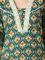 Myshka Women's Green Straight Printed Kurta